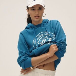 Anthropologie Daily Practice Cotton-Blend Graphic Hoodie Hawaiian Blue XS NWT